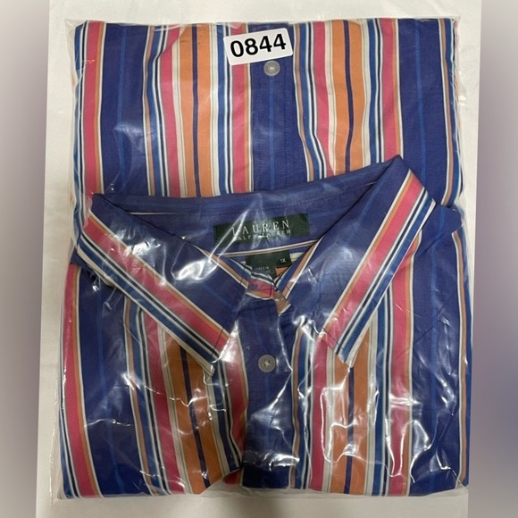 Lauren Ralph Lauren Multi Colored Striped 3/4 Sleeve Button Down 1X Preppy Work - Picture 13 of 13